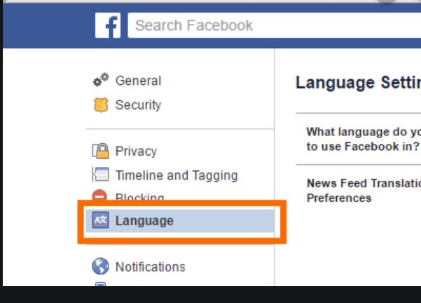 facebook language settings back to english