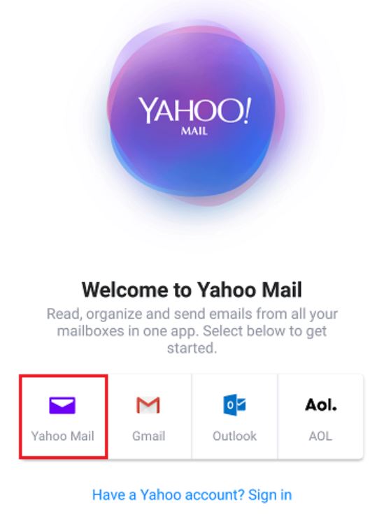 Yahoo Mail Login on android app